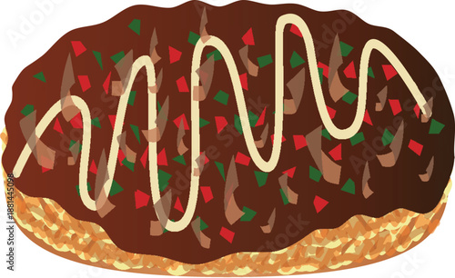 Illustration of okonomiyaki, Japanese festivals, food stalls and ingredients.