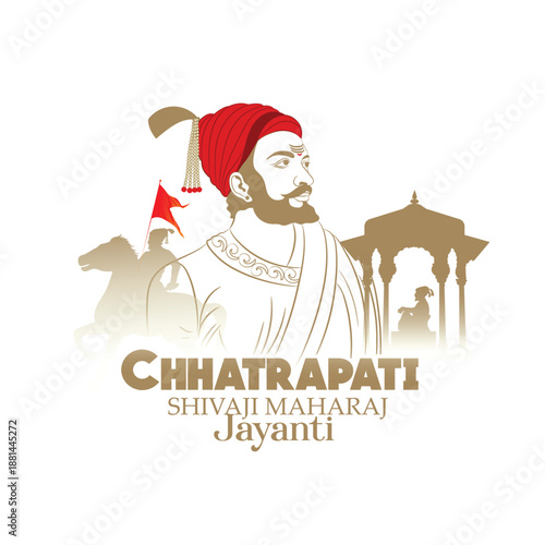 illustration of Chhatrapati shivaji maharaj jayanti Chhatrapati Shivaji Maharaj with a traditional turban, pearl jewelry and a pavilion silhouette; evokes Maratha heritage, bravery, leadership and his