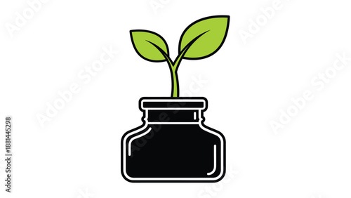 New life unfurls: a small plant grows from an old inkwell, blending nature with tradition