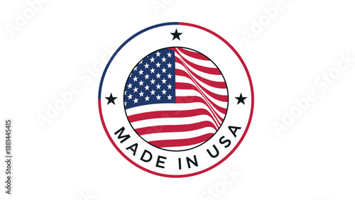 Official made in usa seal with american flag stripes and stars designed for product labeling and quality assurance certification.