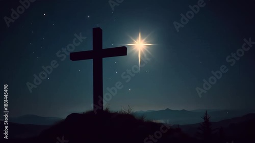Cross on a hill with a star in the sky