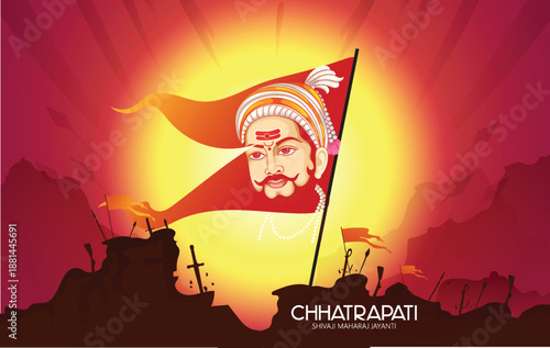 illustration of Chhatrapati shivaji maharaj jayanti Chhatrapati Shivaji Maharaj with a traditional turban, pearl jewelry and a pavilion silhouette; evokes Maratha heritage, bravery, leadership and his