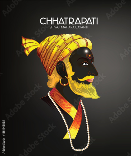 illustration of Chhatrapati shivaji maharaj jayanti Chhatrapati Shivaji Maharaj with a traditional turban, pearl jewelry and a pavilion silhouette; evokes Maratha heritage, bravery, leadership and his