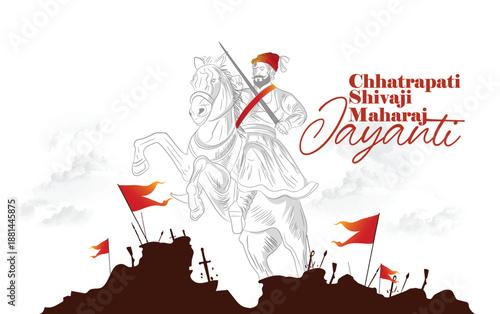 illustration of Chhatrapati shivaji maharaj jayanti Chhatrapati Shivaji Maharaj with a traditional turban, pearl jewelry and a pavilion silhouette; evokes Maratha heritage, bravery, leadership and his