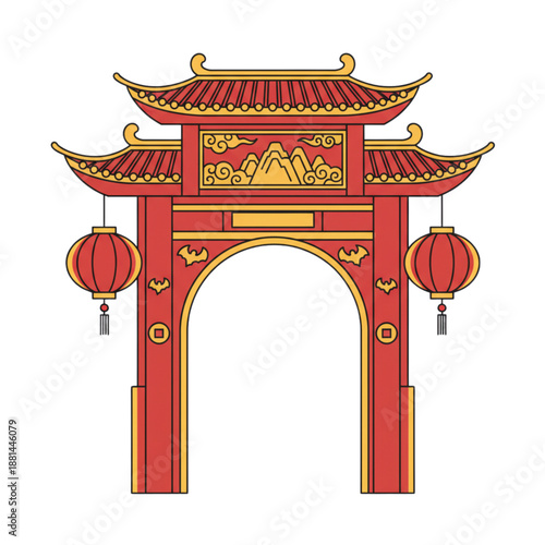 Traditional Chinese Archway Illustration