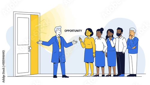 Man Opens Door to Opportunity for Diverse Group of People