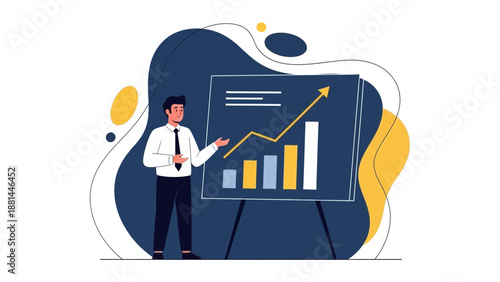Man presenting business growth chart on whiteboard