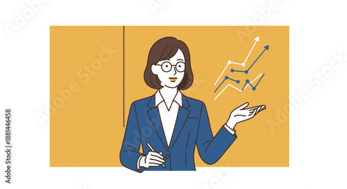 Businesswoman presenting a graph with a pointer.