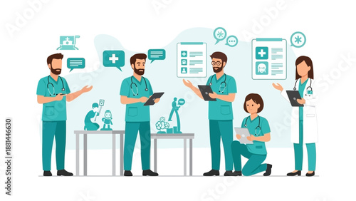 Medical Team Collaboration and Discussion, Healthcare Professionals Working Together