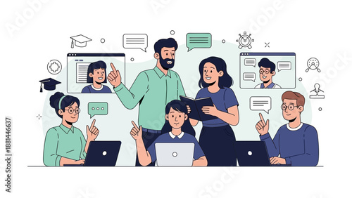 Online education concept: Diverse students learn remotely with teachers via video conference