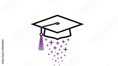 Graduation cap with a purple tassel and sparkling stars symbolizing success and achievement