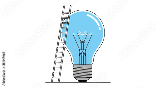 A ladder leaning against a light bulb symbolizing reaching new ideas and success