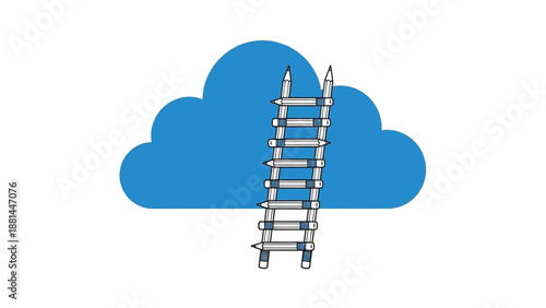 Creative ascent to the cloud: a ladder of pencils reaching for digital innovation