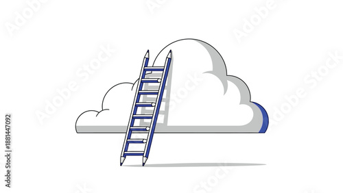 A creative journey to the cloud: pencil ladder reaching for innovation and sky