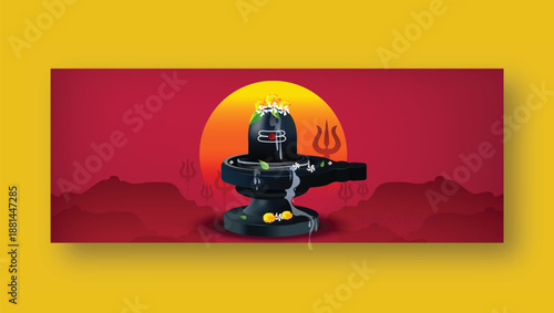 Maha Shivratri, greeting featuring a Shiva lingam silhouette, Damru drum, and trident against a deep red background. Wishing happiness to loved ones during the sacred Hindu festival.