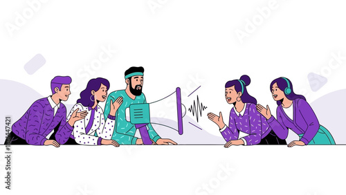 Team Communication Concept: Megaphone Broadcasting Ideas to Diverse Group