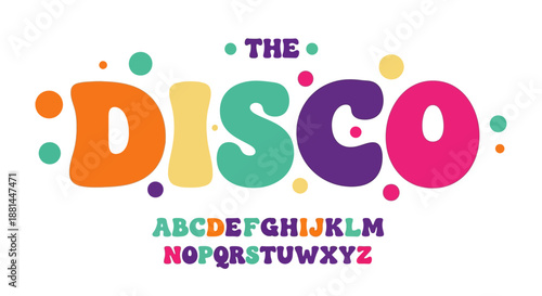 Playful and vibrant retro-inspired typography design featuring a bold, bubbly font with colorful dots, perfect for party themes
