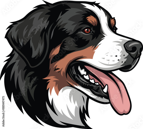 Bernese Mountain Dog Head Vector Illustration