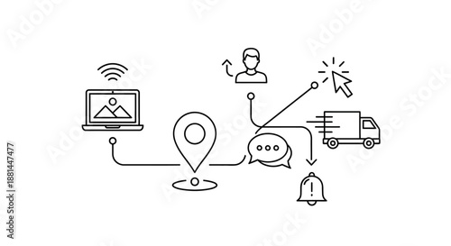 Integrated digital delivery service concept with online order tracking, location updates, user communication, and notification alerts for efficient logistics process