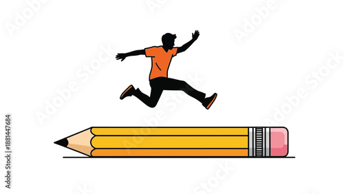 A person leaping over a giant pencil, symbolizing overcoming educational obstacles and personal growth