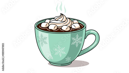 Hot Chocolate with Marshmallows in Snowflake Mug - Vector Illustration