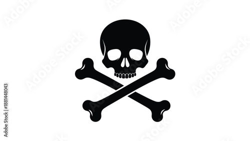 Traditional black skull and crossbones symbol on a white background often used for pirate themes or danger warnings.