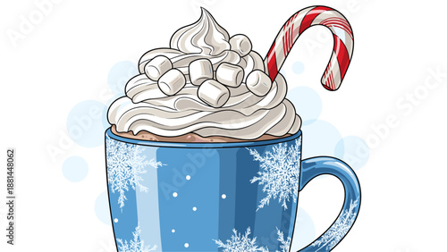 Cozy Winter Drink: Hot Chocolate with Whipped Cream and Candy Cane