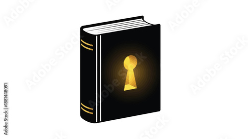 A mysterious black book with a glowing golden keyhole, symbolizing hidden knowledge and secrets