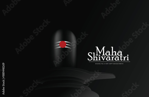 Maha Shivratri, greeting featuring a Shiva lingam silhouette, Damru drum, and trident against a deep red background. Wishing happiness to loved ones during the sacred Hindu festival.