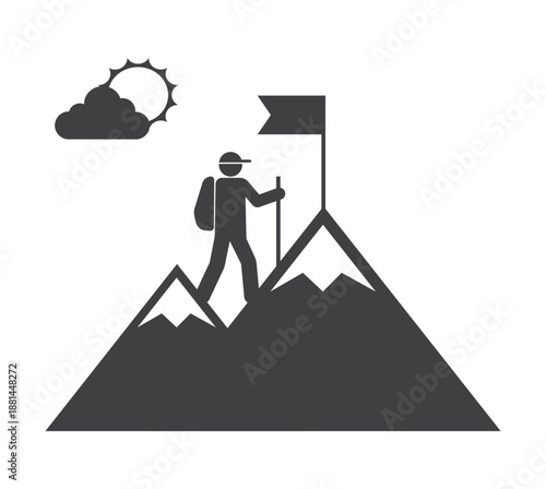  backpacker climb on mountain icon