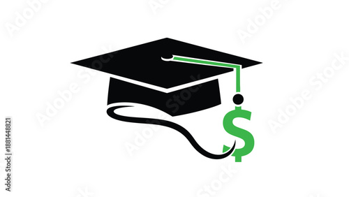 Graduation cap with a dollar sign tassel symbolizing the financial investment in education