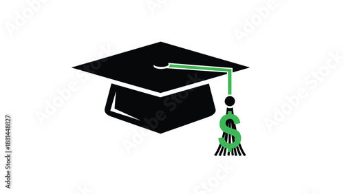 Graduation cap with a dollar sign tassel symbolizing education cost and financial aid