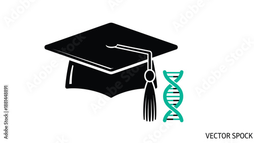 Graduation cap and dna helix symbolizing higher education in genetic science