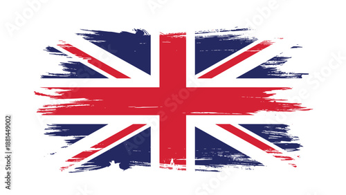 United Kingdom national flag design with a creative grunge brush stroke effect and weathered texture on a white background.