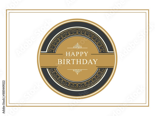 Elegant Decorative Circle with Golden Ornate Pattern and Happy Birthday Text