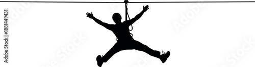 Zipline adventure silhouette illustration isolated on white background extreme sport freedom outdoor travel action minimalist stock vector design