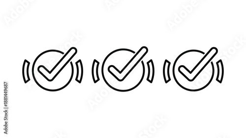 Three checkmark icons within circles are aligned horizontally against a white background.