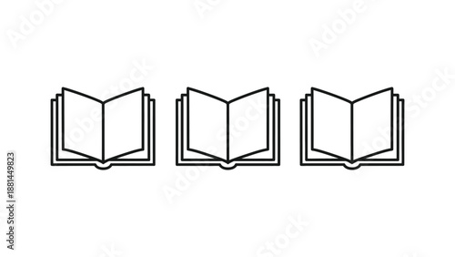Three open books are lined up on a white background, representing knowledge and learning.