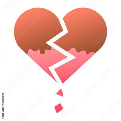 割れてしまった手書きの垂れるハートチョコレートアイコン