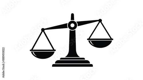 A black silhouette of a balance scale sits on a white background.