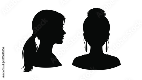 Silhouettes of two women's heads in profile and frontal view.