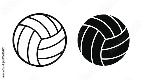 Two volleyballs, one outlined and one solid black, are displayed side by side.