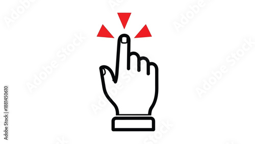 A hand icon with a finger pointing and red alert signals above it.