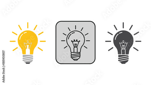 Three stylized light bulb icons representing ideas, creativity, and inspiration.