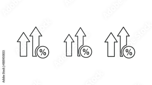 Three upward trending arrows with percentage symbols indicating financial growth.