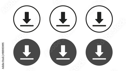 Six circular download icons are displayed in two rows against a white background.