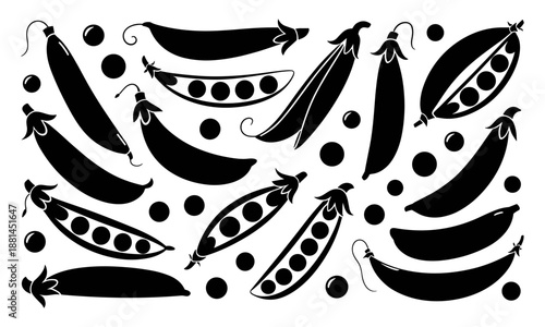 Pea vegetable silhouette pattern collection isolated vector illustration for healthy food design packaging branding projects backgrounds templates artwork