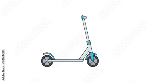 Modern blue and grey kick scooter for urban transportation and recreational fun isolated on a plain white background.