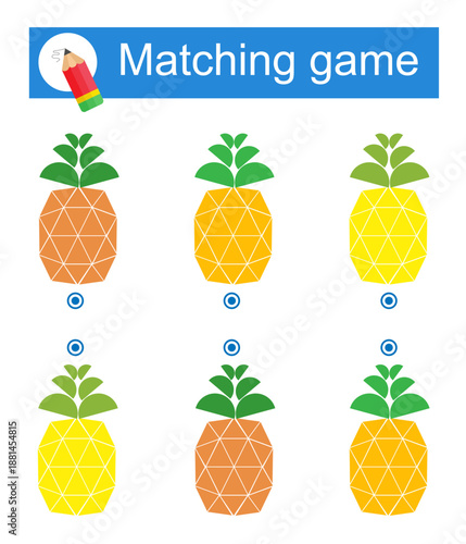 Attention task for kids. Vector illustration of cartoon ananas.