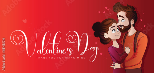 Happy Valentine's Day 14 February illustration with With Young Couple Silhouette Romantic happy loving couple. Vector illustration